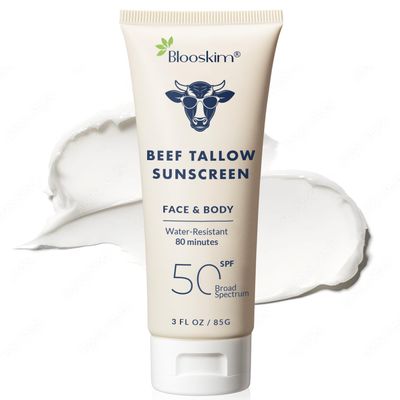 Beef Tallow Sunscreen SPF 50: Natural Tallow & Zinc Oxide Sunblock Cream for Face & Body - Sun Protection with Non Greasy Formula for Women and Men - Water-Resistant 3 oz (85 g)