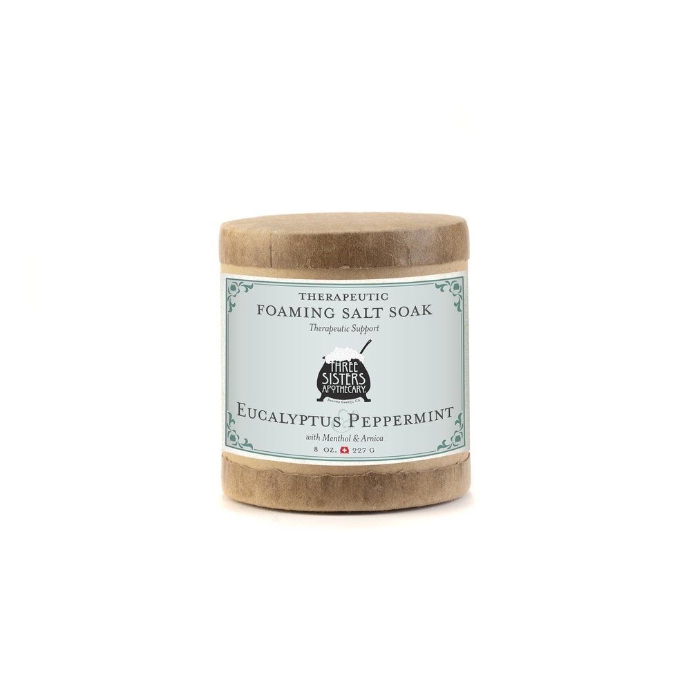 Three Sisters Apothecary Therapeutic Foaming Salt Soaks 8oz. (Eucalyptus & Peppermint)