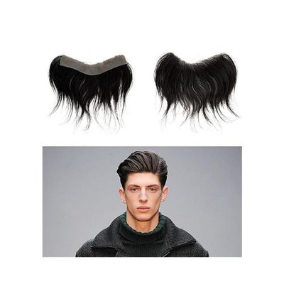 WANGHAI2024M Men Toupee Men Forehead Hairline Toupee 1B# Off Black Human Hair Thin PU Skin Natural Hairline Men's Hairpieces Men Hair Tropper(Size-2x16cm)