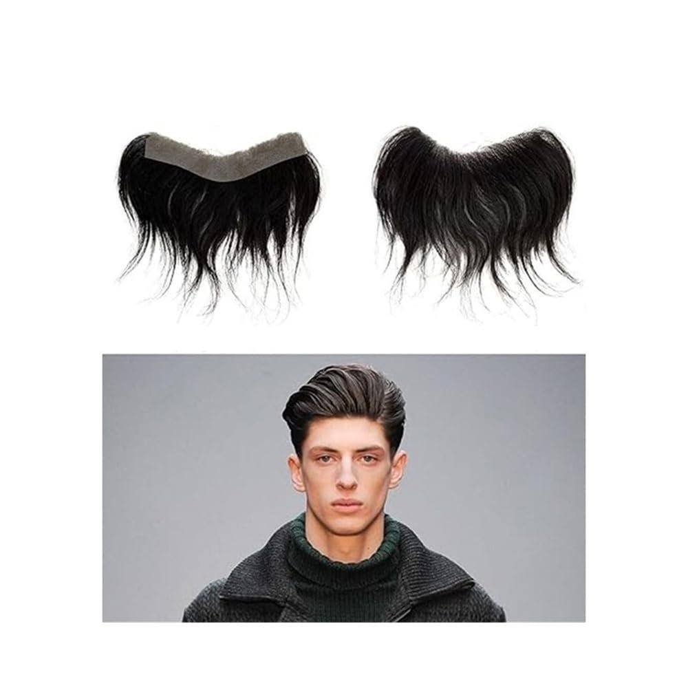 WANGHAI2024M Men Toupee Men Forehead Hairline Toupee 1B# Off Black Human Hair Thin PU Skin Natural Hairline Men's Hairpieces Men Hair Tropper(Size-2x16cm)