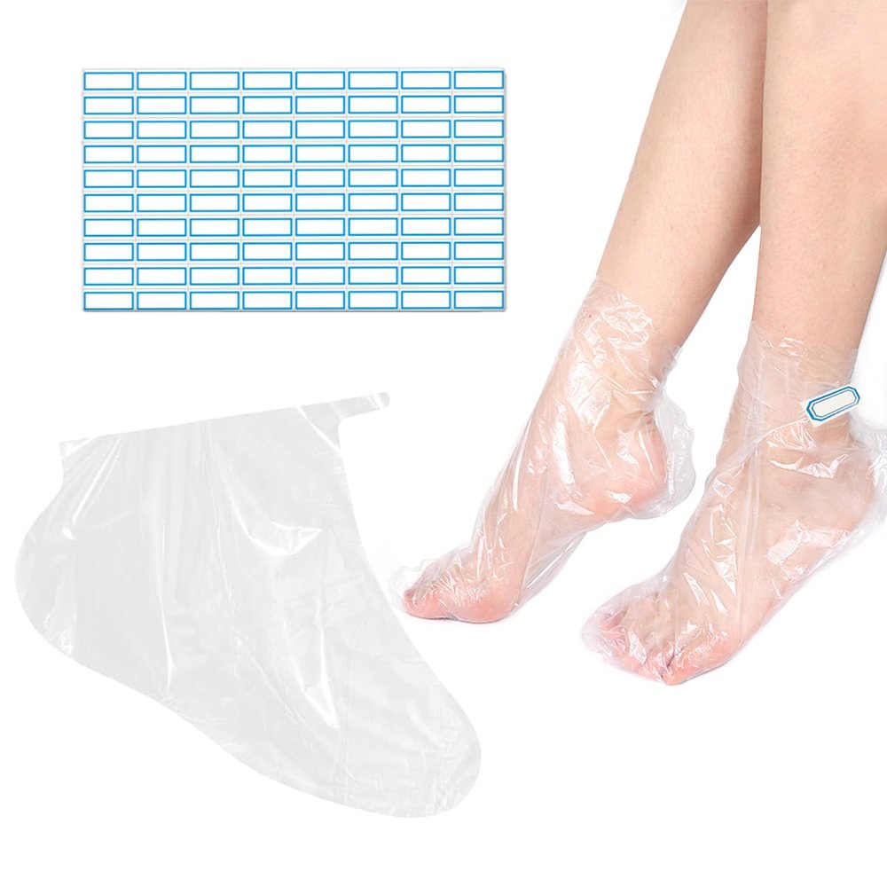 300PCS Disposable Foot Covers for Paraffin Wax Feet Moisturizer Socks Plastic Foot Covers with 300 Stickers for Snug Closure