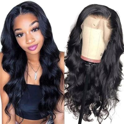 13x4 Lace Front Wigs Body Wave Brazilian Hair Pre-Plucked with Baby Hair Glueless Lace Front Human Hair Wig Wavy Natural Color for Black Women (130% Density, 18inch)