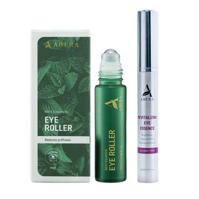 Abera Eye Roller & Essence for Men  Day & Night Treatment for Puffy Eyes & Dark Circles  Under Eye Bags Treatment with Cooling Mint Roller + Anti-Aging Serum