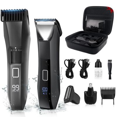 Beatslm Manscape Beard Trimmer for Men, Groin & Body Hair Trimmer, Ball Shaver, Nose Hair Clippers, All-in-One IPX7 Waterproof Men's Wet/Dry Groomer Kit, Rechargeable with Travel Case, LED Display