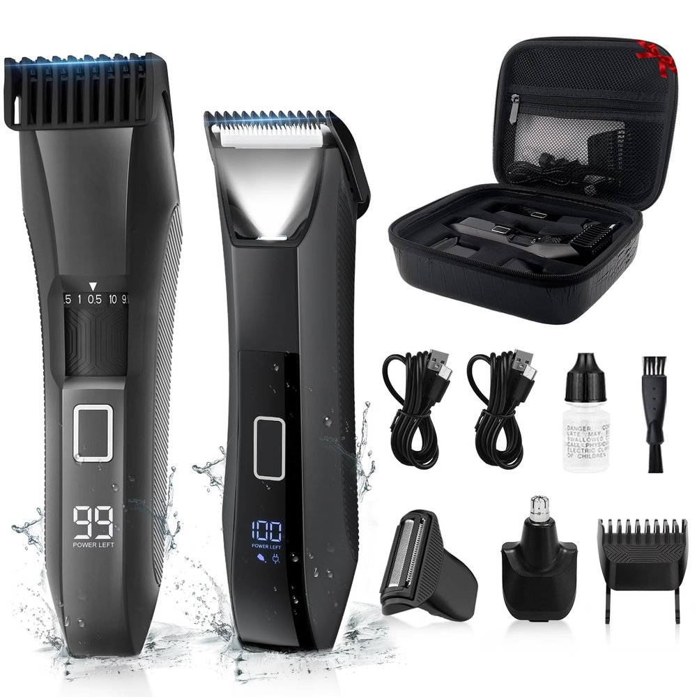 Beatslm Manscape Beard Trimmer for Men, Groin & Body Hair Trimmer, Ball Shaver, Nose Hair Clippers, All-in-One IPX7 Waterproof Men's Wet/Dry Groomer Kit, Rechargeable with Travel Case, LED Display