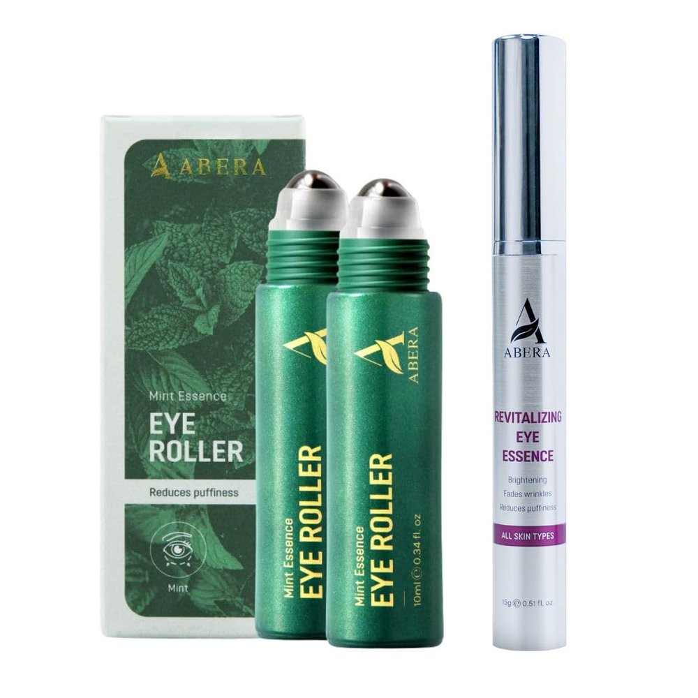 Abera Eye Roller Serum for Men Refreshing Under-Eye Treatment for Puffiness, Dark Circles & Bags With Mint, Peptides & Vitamin C 0.34 fl.oz, 2 Box + Gift