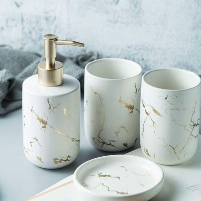 PRIMEGA White Marble Toiletry Set Three Pieces