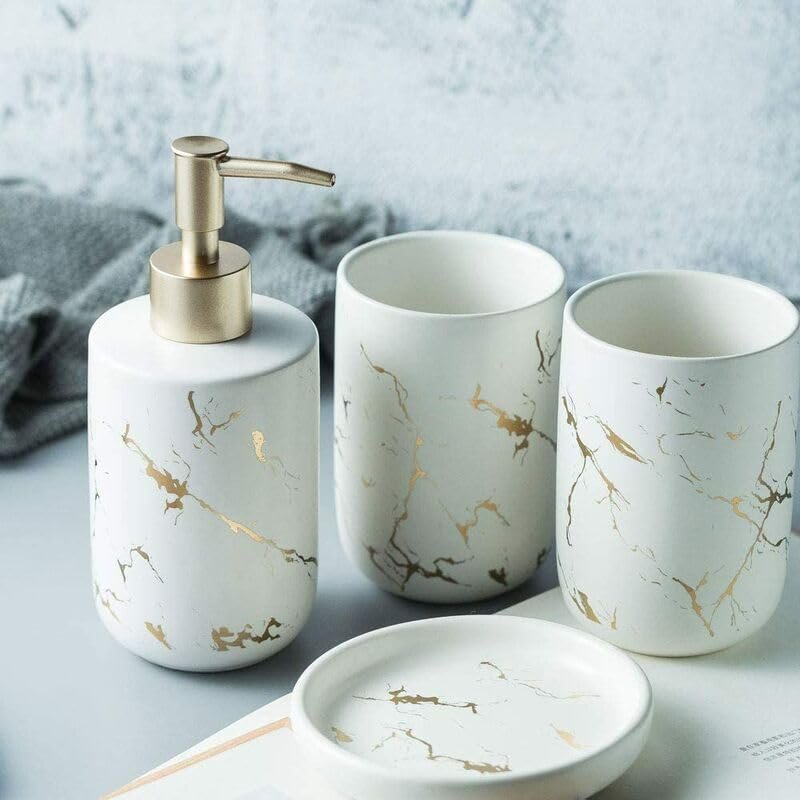 PRIMEGA White Marble Toiletry Set Three Pieces