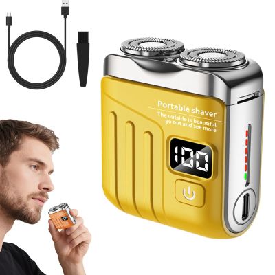 2025 Upgraded Mini Dual-Head Rotary Electric Shaver Portable USB-C Rechargeable IPX7 Waterproof Pocket Razor with High-Speed Quiet Motor & Floating Precision Blades for Home (Yellow)