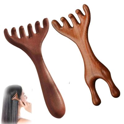 Six-Claw Meridian Massage Comb, 2025 Upgrade Sandalwood Multi-Functional Handheld Head Combs,Scraping Tool Portable Meridians Massage Brush (B)