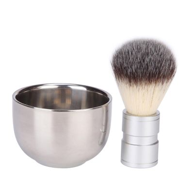 NIYANGLE Stainless Steel Beard Brush Cleaning Kit 2 Piece Men's Facial Care Set Mixing Bowl Manual Stirring for Beard Grooming