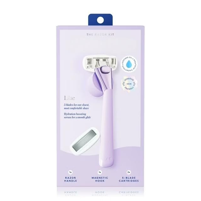 Women's Razor Kit, 5-Blade, 1 Handle with 2 Blade Refills, Magnetic Hook, Lilac