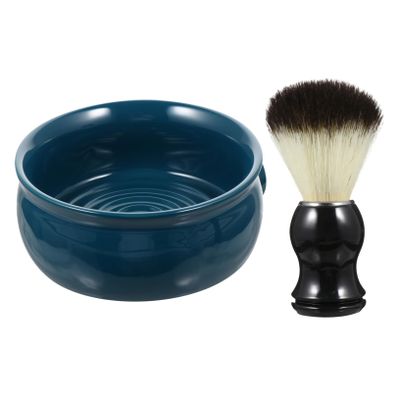 VALICLUD Ceramic Shaving Bowl Set for Men 2-Piece Shaving Kit Brush Spiral Design for Home Grooming