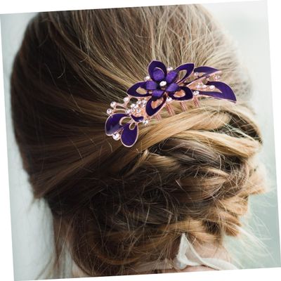 BAZEITFLOW Delicate Purple Rhinestone Flower Hair Comb 1-Piece Wedding Headdress Accessories for Brides and Bridesmaids