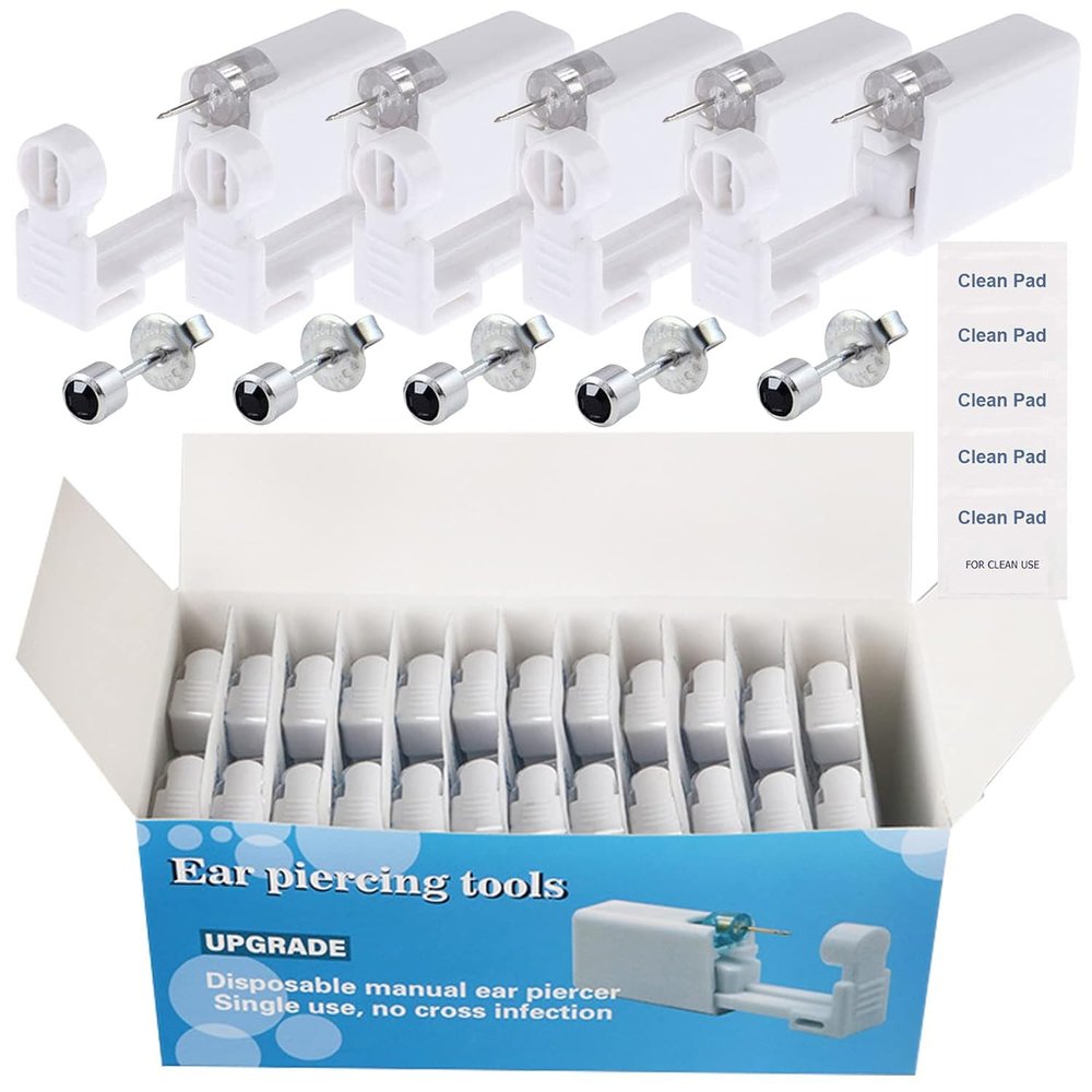 Ear Piercing Gun Kit - Judero 72Pcs Disposable Ear Piercing Kit Including 24Pcs Self Ear Piercing Gun with 24Pcs Built-in Earrings Stud and 24Pcs Clean Tools for Ear Cartilage Piercing Kit