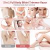 Electric Shaver Razors for Women - 5 in 1 Bikini Trimmer for Women Body Hair Trimmer Facial Hair Removal Cordless Rechargeable Body Shaver for Face Chin Arms Underarm Legs Arms Eyebrow view 2