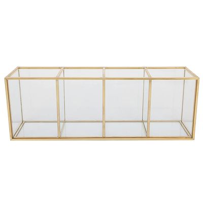DIRBAK Makeup Tool Storage Rack Cosmetic Storage Box Transparent Display Holder Nail Art Tool Stand Desktop Makeup Holder for Beauty Enthusiasts Glass Alloy 26x7x9.2cm