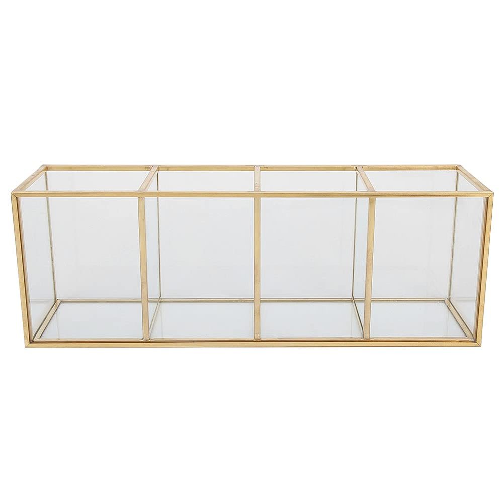 DIRBAK Makeup Tool Storage Rack Cosmetic Storage Box Transparent Display Holder Nail Art Tool Stand Desktop Makeup Holder for Beauty Enthusiasts Glass Alloy 26x7x9.2cm