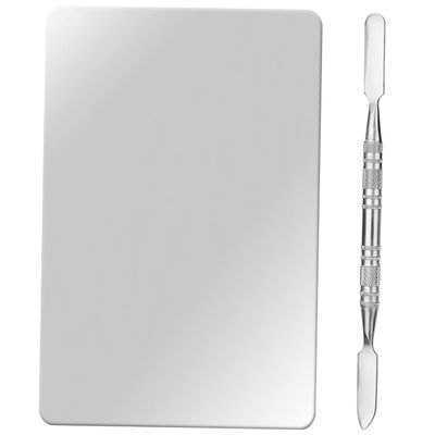 GALPADA 1set Stainless Steel Makeup Blending Plate Spatula for Foundation and Eyeshadow Mixing Portable Mixing Tool for Nail Art and Makeup Application