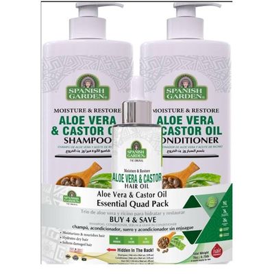 Aloe Vera & Castor Oil Hair Care Set Strengthening Shampoo, Conditioner & Hair Oil Trio | Moisturizing, Soothing, and Nourishing | 3-Piece Kit