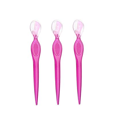 BATHVEVE 3Pcs Portable Stainless Steel Eyebrow Razors Lightweight Eyebrow Trimmers for Precision Shaping Non Slip Grip Beauty Tools for Women for Travel Transparent Red