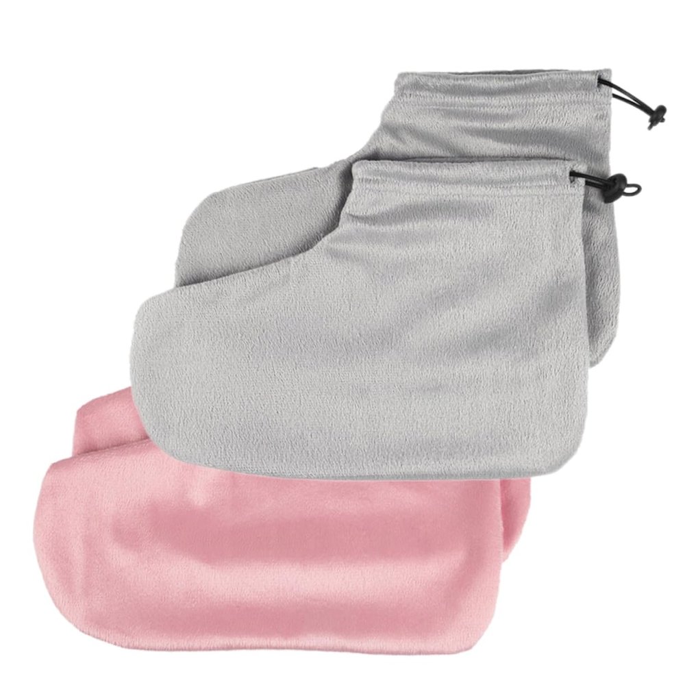 Baluue 2 Pairs of Heat Preservation Cotton Foot Straps Thermal Insulation Foot Covers for Beauty Salons Moisturizing and Comforting Light Pink and Grey Elastic Bands