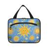 Art Oil Painting Blue Sun hanging travel containers for toiletries with hook, designer chic quilted makeup bag for men trip estuche para maquillaje L view 1
