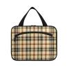 Yoogain Vintage Buffalo Plaid Checked Khaki hanging mens toiletry bag with hook, designer chic make up bags for travel make up cruises estuche para guardar maquillaje L view 1