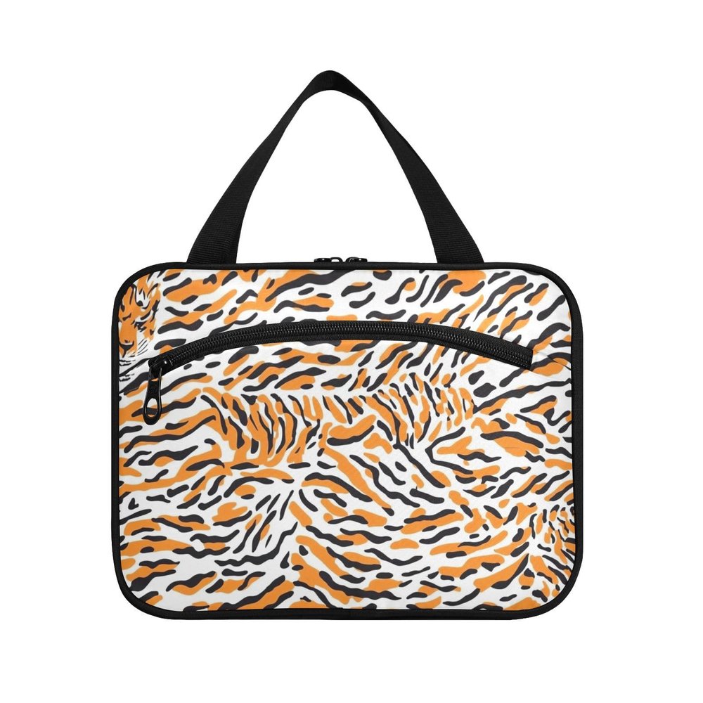 Yoogain Orange White Leopard Print hanging travel makeup bag large with hook, designer unisex medicine bag for travel make up cruises bolsa para guardar maquillaje L