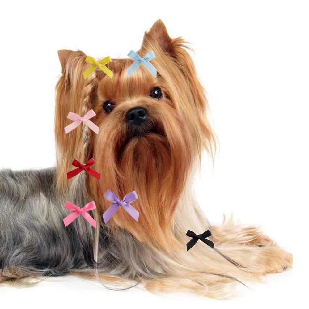 10pcs Small Dog Hair Accessories Bow, 4cm Satin Bowknot with metal Clip for Dogs,Cats, Yorkshire. Christmas Party Festival Puppy Kitten Grooming Products (rose)