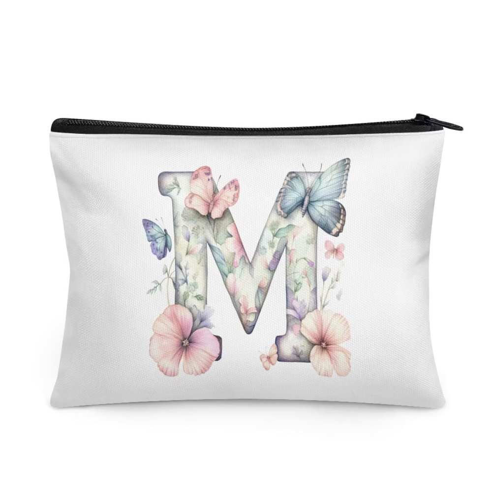 Wdktrgetd Minimalist Cosmetic Bags for Women Hand Washable Wash Organizer Bag for Vacation Getaways Practical Makeup Pouch for Purse Initial Gifts for Women BLACK M