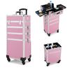 FigaroAct Professional Rolling Makeup Train Case, Large Cosmetic Trolley with 360 Swivel Wheels Cosmetic Case with Locks, Travel Organizer for Nail Art/Makeup/Hair Stylist (Pink) view 2