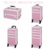 FigaroAct Professional Rolling Makeup Train Case, Large Cosmetic Trolley with 360 Swivel Wheels Cosmetic Case with Locks, Travel Organizer for Nail Art/Makeup/Hair Stylist (Pink) view 3