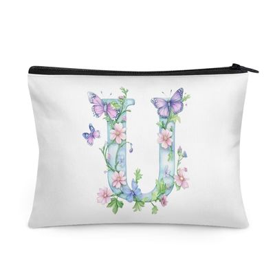 Wdktrgetd Beautiful Initial Makeup Bag for Women Organizer and Toiletry Bag for Business Trips Purse Washable Storage Bag Personalized Gifts for Women BLACK U