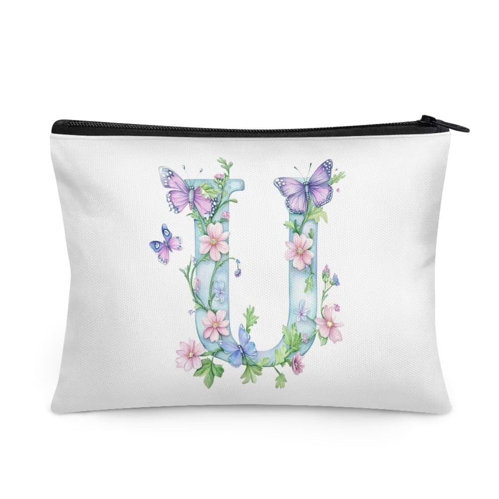 Wdktrgetd Beautiful Initial Makeup Bag for Women Organizer and Toiletry Bag for Business Trips Purse Washable Storage Bag Personalized Gifts for Women BLACK U
