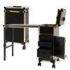 Kreiaoer Foldable Rolling Manicure Table with Mirror and Lights, Portable Nail Desk with 3 Drawers, Lock & Wheels, Travel Vanity Station for Makeup Artists & Beauty Lovers (Gold/Black) view 1