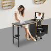 Kreiaoer Foldable Rolling Manicure Table with Mirror and Lights, Portable Nail Desk with 3 Drawers, Lock & Wheels, Travel Vanity Station for Makeup Artists & Beauty Lovers (Gold/Black) view 2