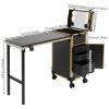 Kreiaoer Foldable Rolling Manicure Table with Mirror and Lights, Portable Nail Desk with 3 Drawers, Lock & Wheels, Travel Vanity Station for Makeup Artists & Beauty Lovers (Gold/Black) view 3