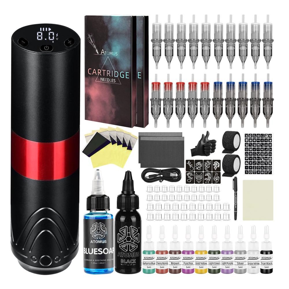 Tattoo Gun Kit - Portable Wireless Tattoo Pen Machine, Rotary Tattoo Machines with 1600mAh Tattoo Power Supply, Tattoo Kit Supplies for Beginners and Professionals Complete Set