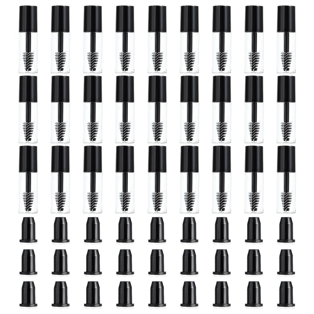 27PCS Empty Mascara Tube and Wand for Castor Oil, 3ML Mini Mascara Tube and Rubber Liners, Refillable Clear Bottles, DIY Cosmetics for Home and Travel Use