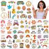 10 Sheets Hippie Temporary Tattoos 70s Waterproof Love Peace Flower Power Smiley Face Rainbow Stickers for Birthday Party Band Festival view 1
