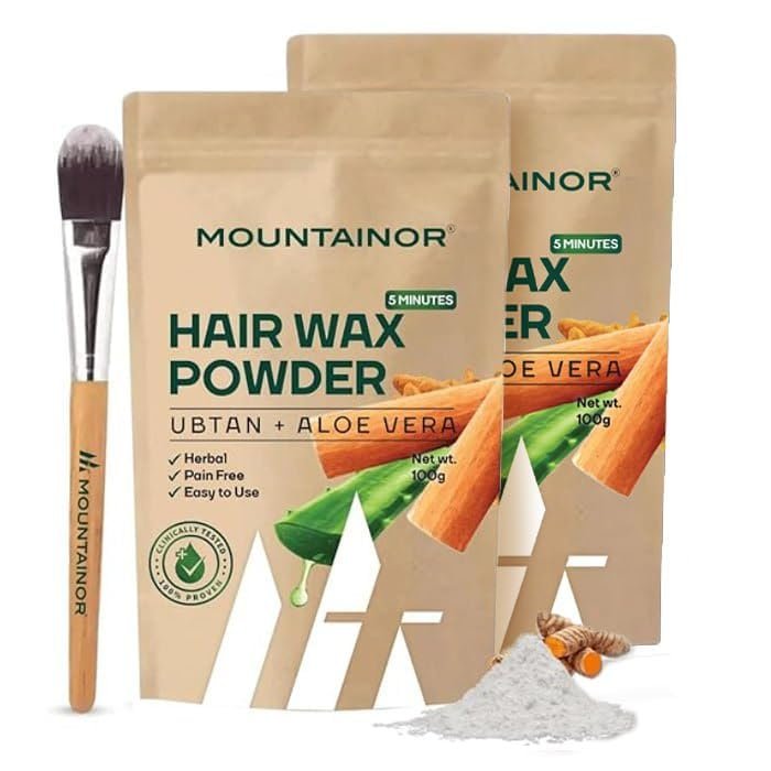 ats MOUNTAINOR Ubtan Facial Wax Powder with Sandalwood & Aloevera, Painless Herbal Facial Hair Removal Waxing Powder for Women 100 gm (Pack of 2)