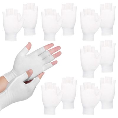 6 Pairs of Cotton Gloves for Dry Hands Sleeping, White Cotton Fingerless Moisturizing Gloves for Women, Fingerless Touchscreen Design for Sleeping Eczema Spa Treatment Overnight Hydration Unisex