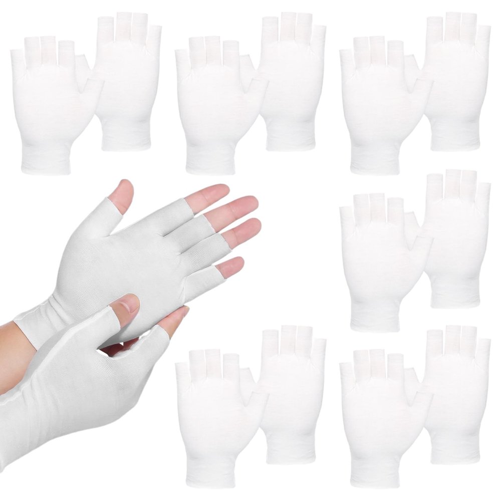 6 Pairs of Cotton Gloves for Dry Hands Sleeping, White Cotton Fingerless Moisturizing Gloves for Women, Fingerless Touchscreen Design for Sleeping Eczema Spa Treatment Overnight Hydration Unisex