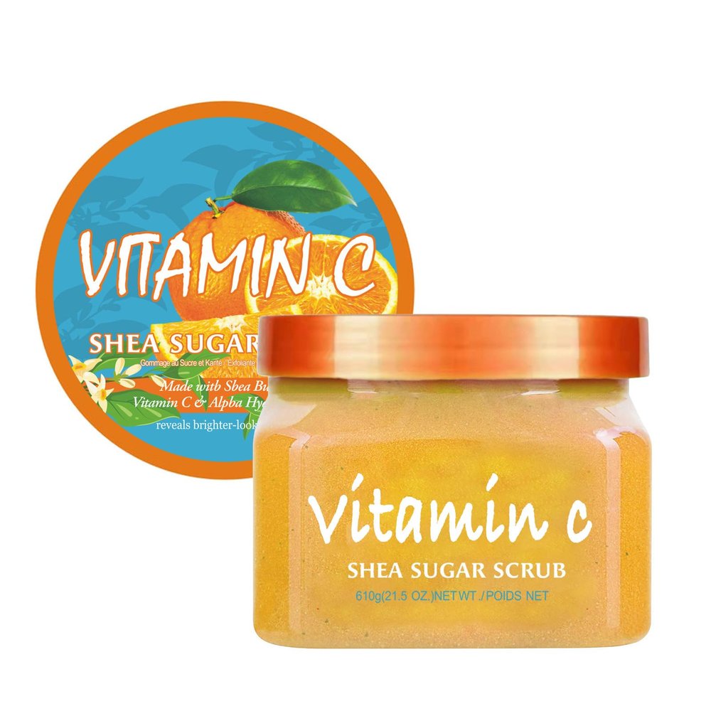Facial Scrub Vitamin C Shea Sugar Scrub Ultra Hydrating and Exfoliating for Nourishing Essential Body Care Improves Acne Scars, Blackheads, Pore Size, and Skin Texture 21oz