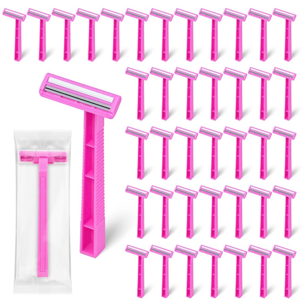 Fafortune Women's Disposable Razors Individually Wrapped Twin Blade,Disposable Razors Women Bulk with Clear Safety Cap for Men Women Camping Traveling Home Bathing Hotel (pink, pack of 200)