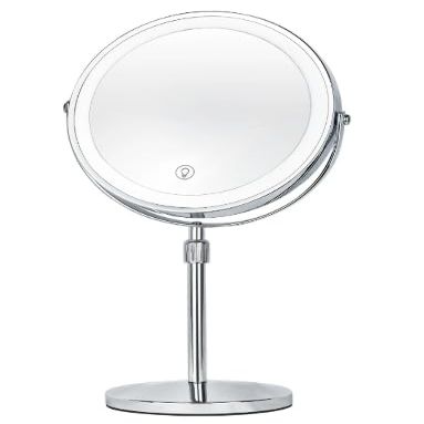 9" Makeup Mirror with Lights, 20X Vanity Mirror with Lights,3 Color Height Adjustable Lighted Makeup Mirror with Magnification, 5000mAh Rechargeable 360 Double Sided LED Mirror for Desk, Women Gift