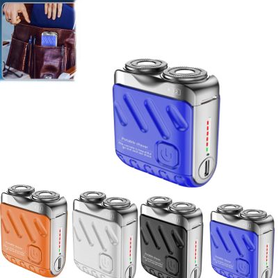 2025 New Portable Rotary Dual Ring Electric Shaver, Mini Steel Cannon Electric Beard Shavers, USB Charging Washable Double-Headed Shaver, Portable Suitcase Design-Double-Ring Magnetic Tool (Blue)