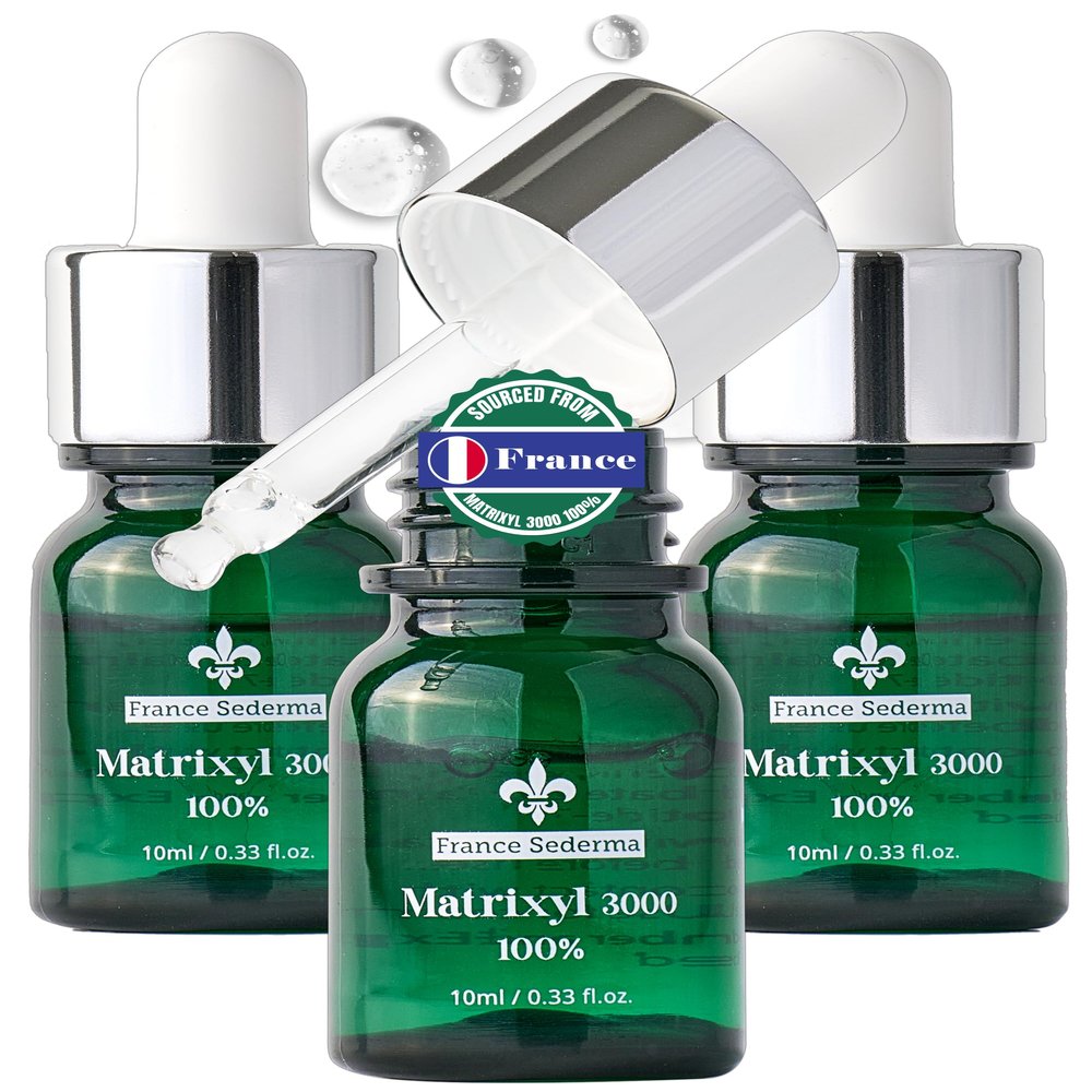 Matrixyl 3000 100% Serum Skincare  Pure Peptide Complex Anti-Aging Facial Ampoule from France Sederma, Collagen Boosting Wrinkle Treatment, Perfect for Layering & DIY, 0.33 fl.oz (10ml) 3 Pack