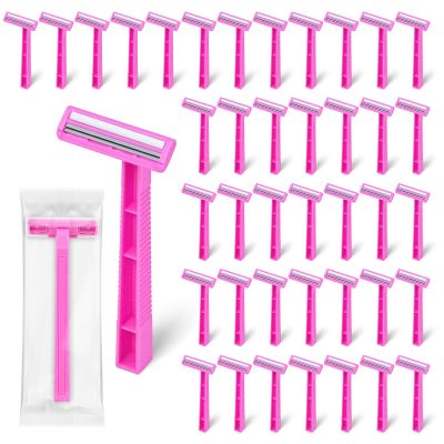 Fafortune Women's Disposable Razors Individually Wrapped Twin Blade,Disposable Razors Women Bulk with Clear Safety Cap for Men Women Camping Traveling Home Bathing Hotel (pink, pack of 100)